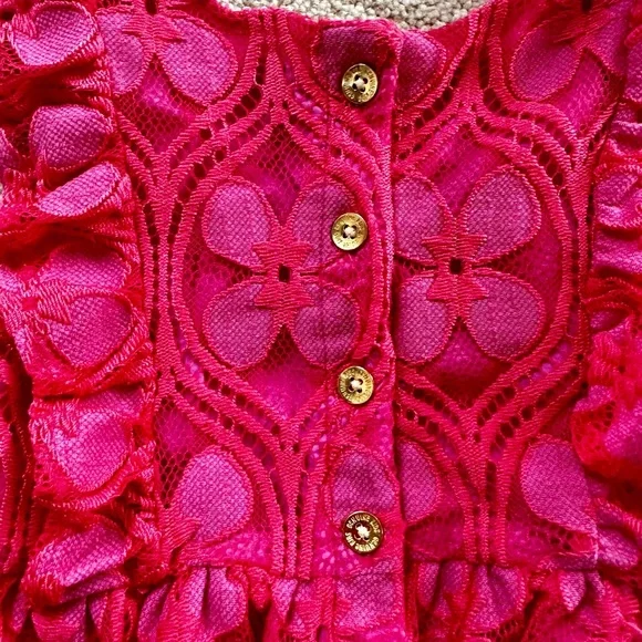EUC Genuine Kids by Osh Kosh magenta lace over pink dress w/ ruffle straps. 2T. - Picture 2 of 6